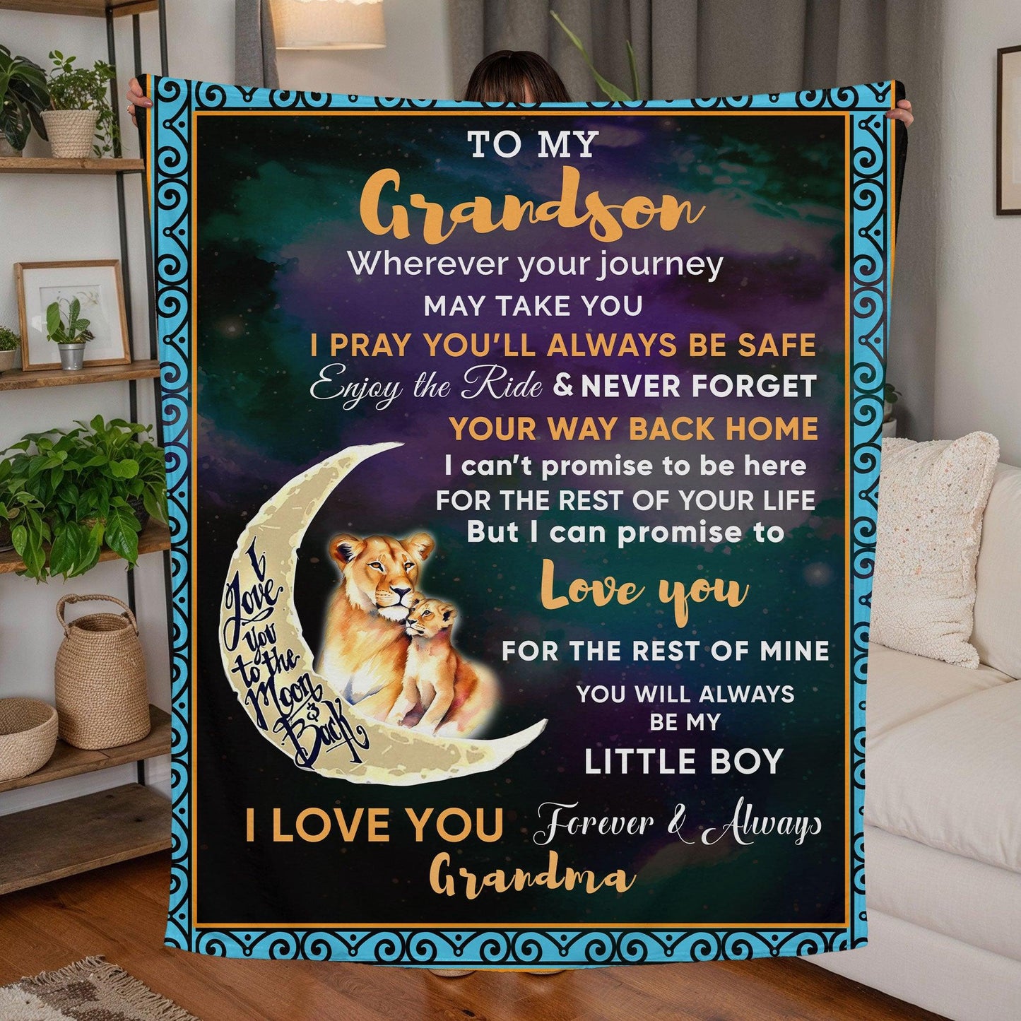 To My Grandson I Promise to Love You Custom Mink Touch Fleece Blanket - Mallard Moon Gift Shop