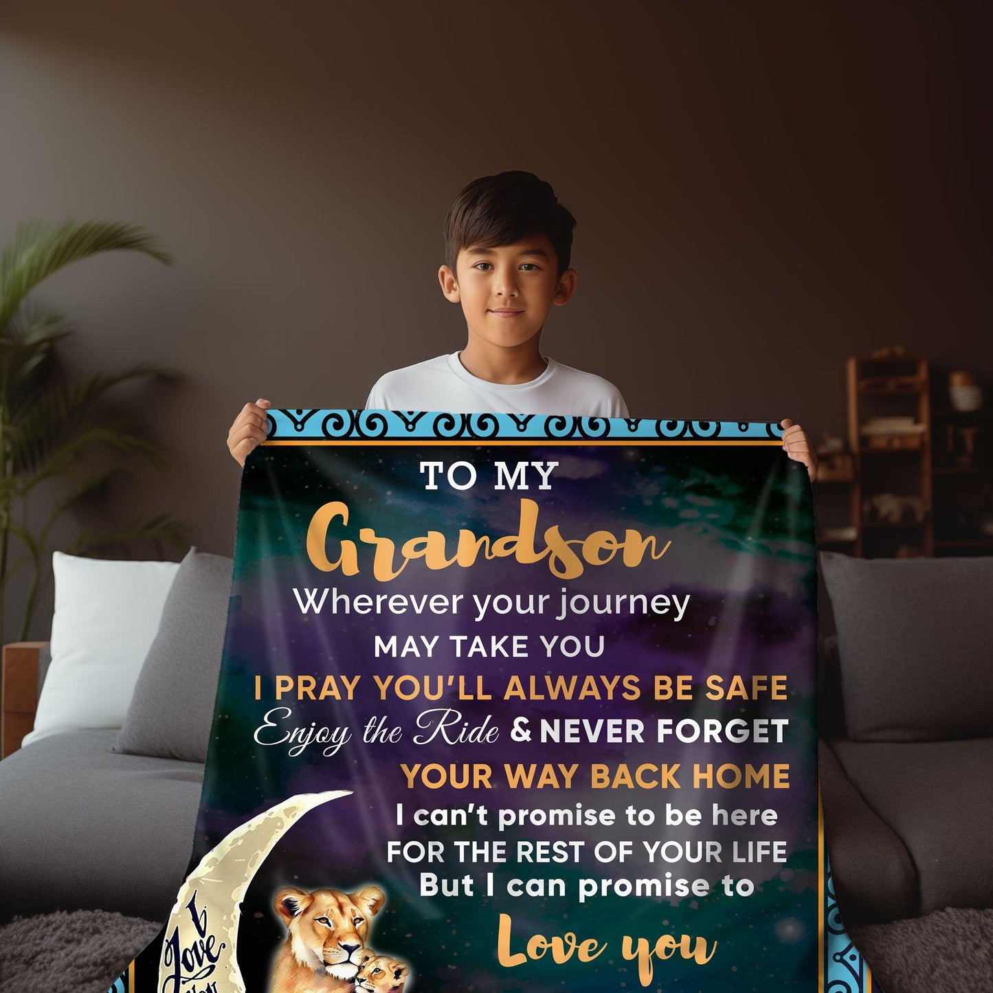 To My Grandson I Promise to Love You Custom Sherpa Fleece Blanket - Mallard Moon Gift Shop
