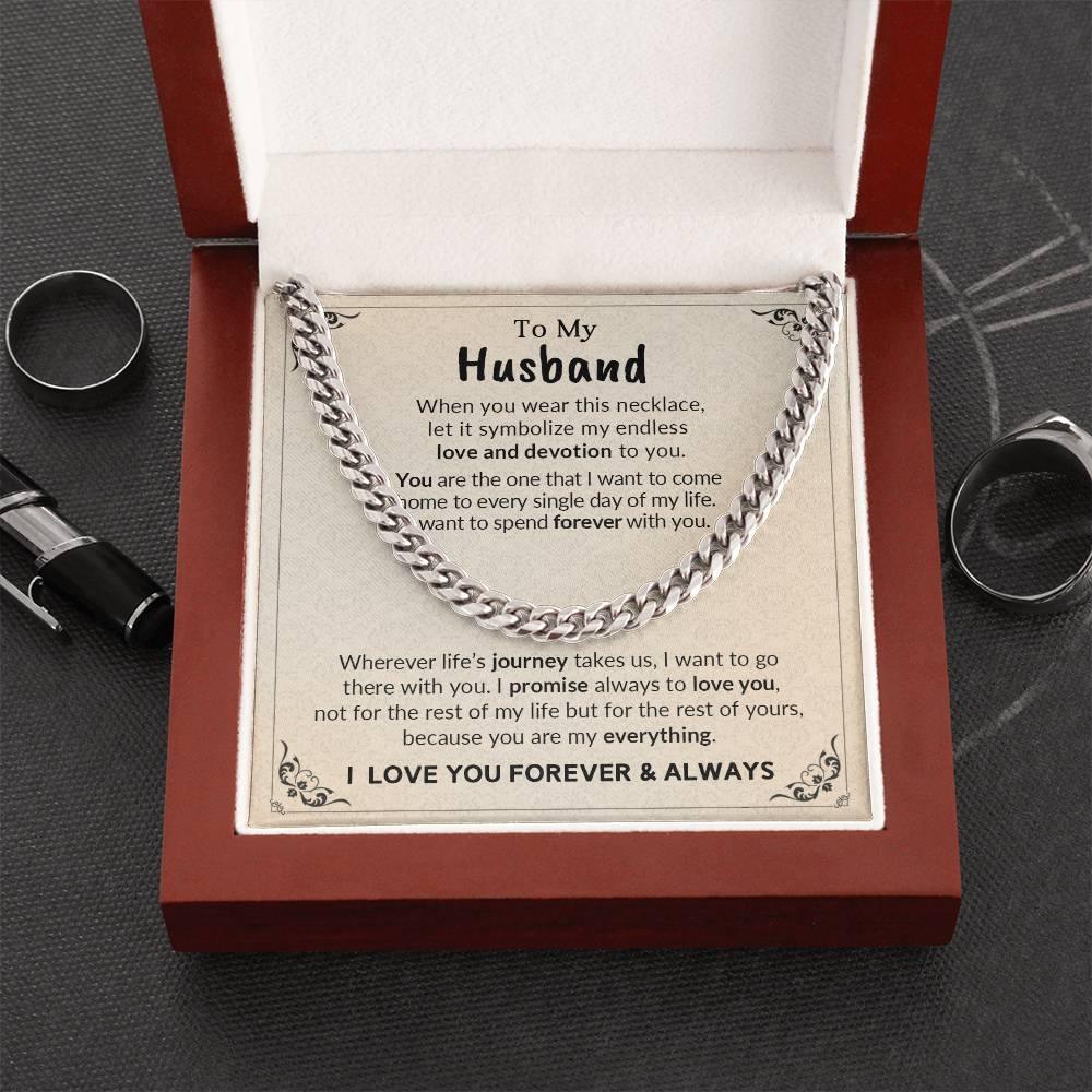 To My Husband My Endless Love and Devotion Chain Necklace with Message Card - Mallard Moon Gift Shop