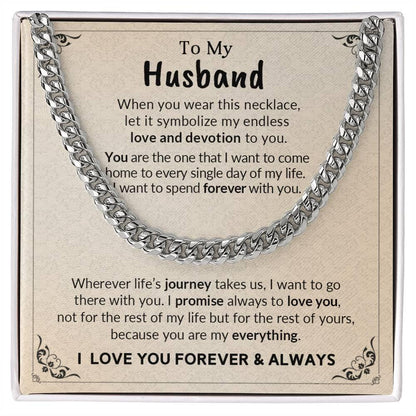 To My Husband My Endless Love and Devotion Chain Necklace with Message Card - Mallard Moon Gift Shop