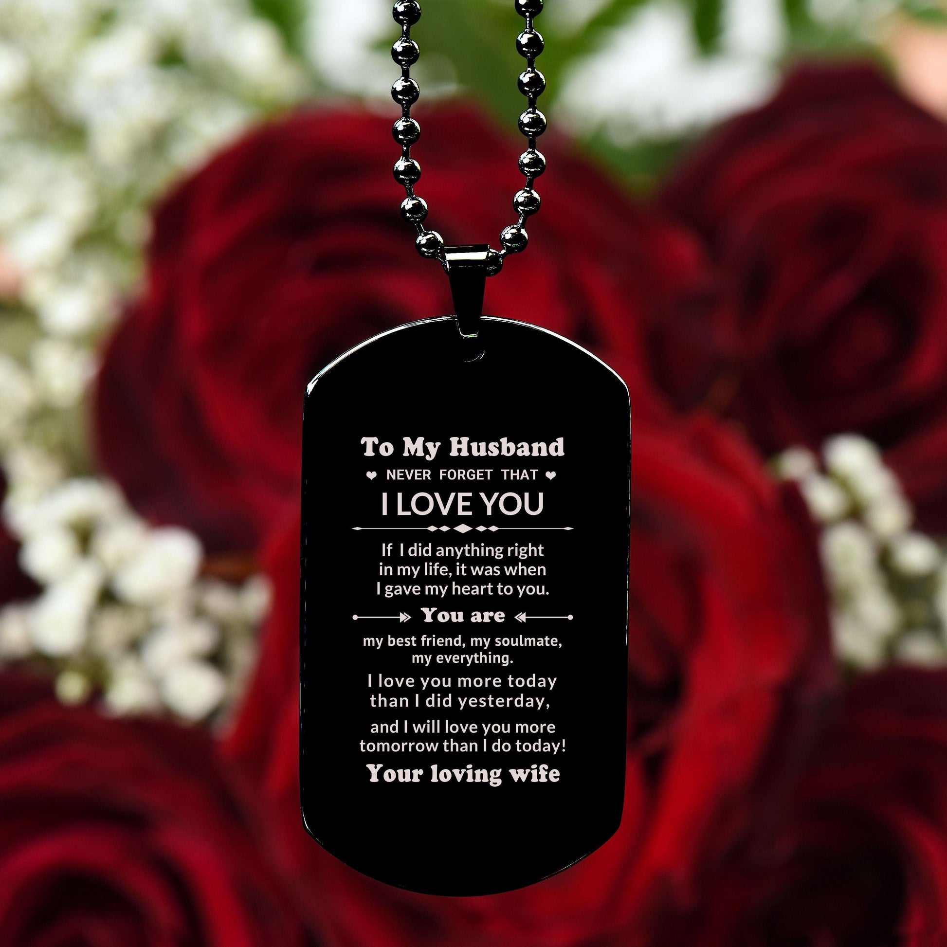 To My Husband You Are My Best Friend, My Soulmate, My Everything Engraved Black Dog Tag Necklace Anniversary Birthday Valentine Gift - Mallard Moon Gift Shop