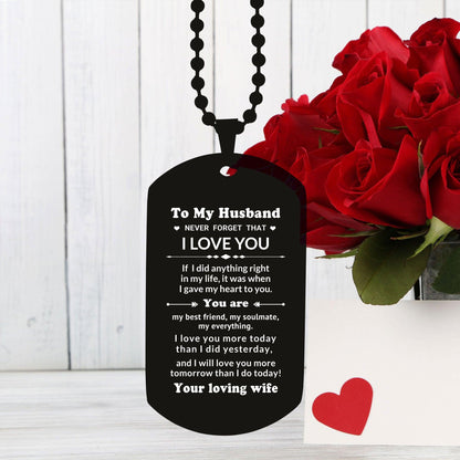 To My Husband You Are My Best Friend, My Soulmate, My Everything Engraved Black Dog Tag Necklace Anniversary Birthday Valentine Gift - Mallard Moon Gift Shop