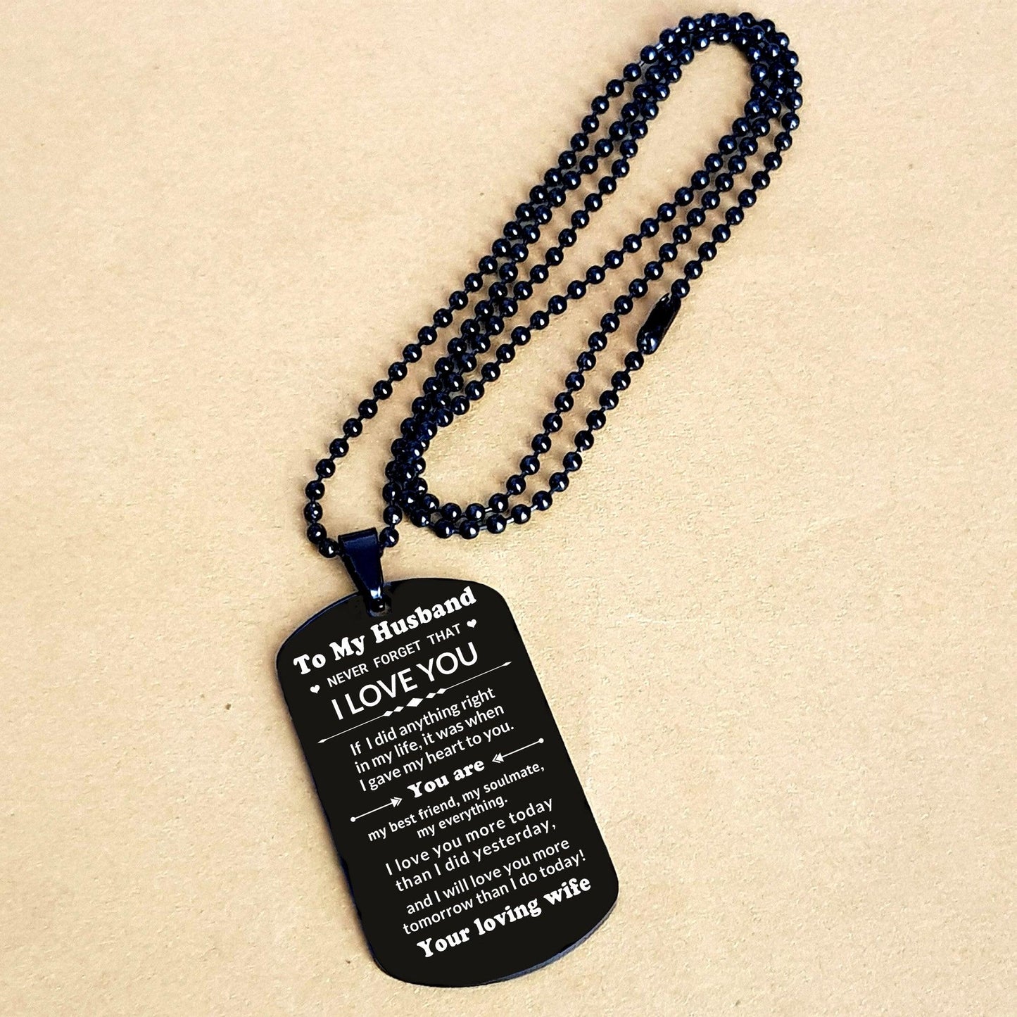 To My Husband You Are My Best Friend, My Soulmate, My Everything Engraved Black Dog Tag Necklace Anniversary Birthday Valentine Gift - Mallard Moon Gift Shop