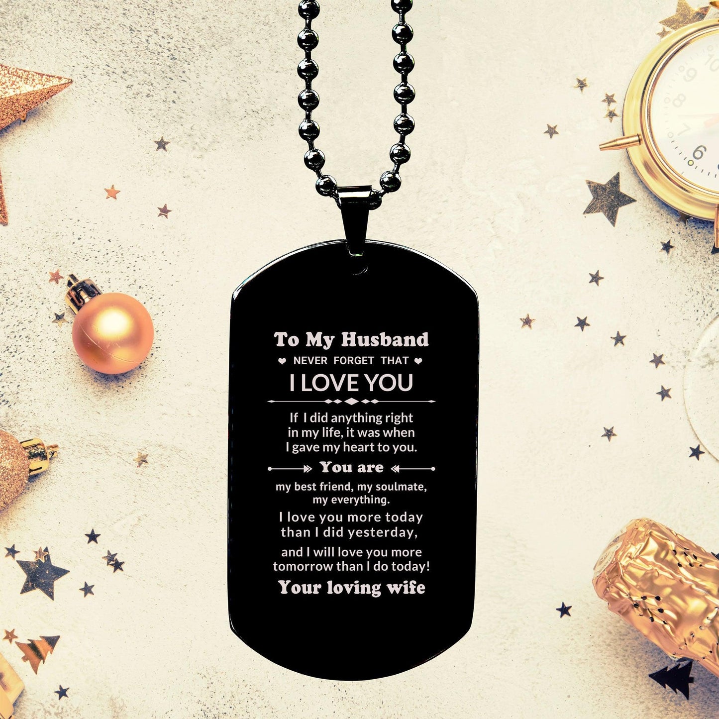 To My Husband You Are My Best Friend, My Soulmate, My Everything Engraved Black Dog Tag Necklace Anniversary Birthday Valentine Gift - Mallard Moon Gift Shop