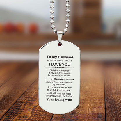 To My Husband You Are My Best Friend, My Soulmate, My Everything Engraved Silver Dog Tag Necklace Anniversary Birthday Valentine Gift - Mallard Moon Gift Shop