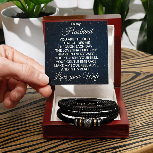 To My Husband You are the Light Braided Leather Bracelet - Mallard Moon Gift Shop