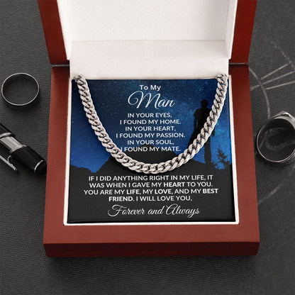 To My Man I Gave My Heart to You Gift for Soulmate Cuban Chain Link Necklace - Mallard Moon Gift Shop