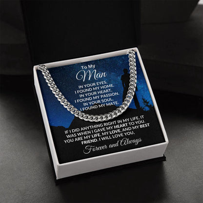 To My Man I Gave My Heart to You Gift for Soulmate Cuban Chain Link Necklace - Mallard Moon Gift Shop