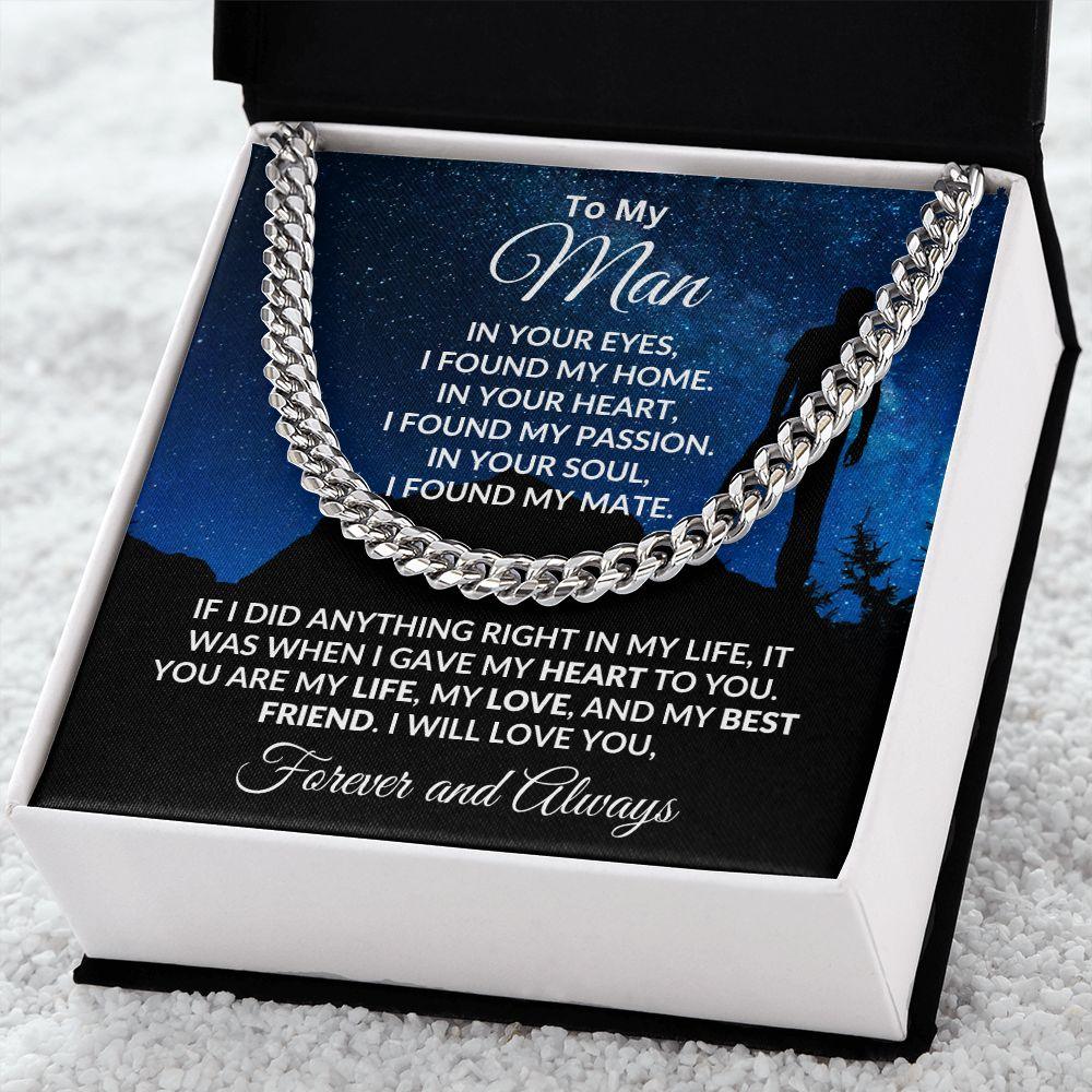 To My Man I Gave My Heart to You Gift for Soulmate Cuban Chain Link Necklace - Mallard Moon Gift Shop