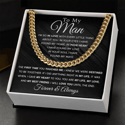 To My Man - In you Soul, I have found my Mate - Cuban Chain Link Necklace with Message Card - Mallard Moon Gift Shop