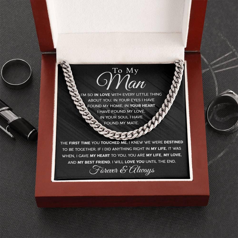 To My Man - In you Soul, I have found my Mate - Cuban Chain Link Necklace with Message Card - Mallard Moon Gift Shop