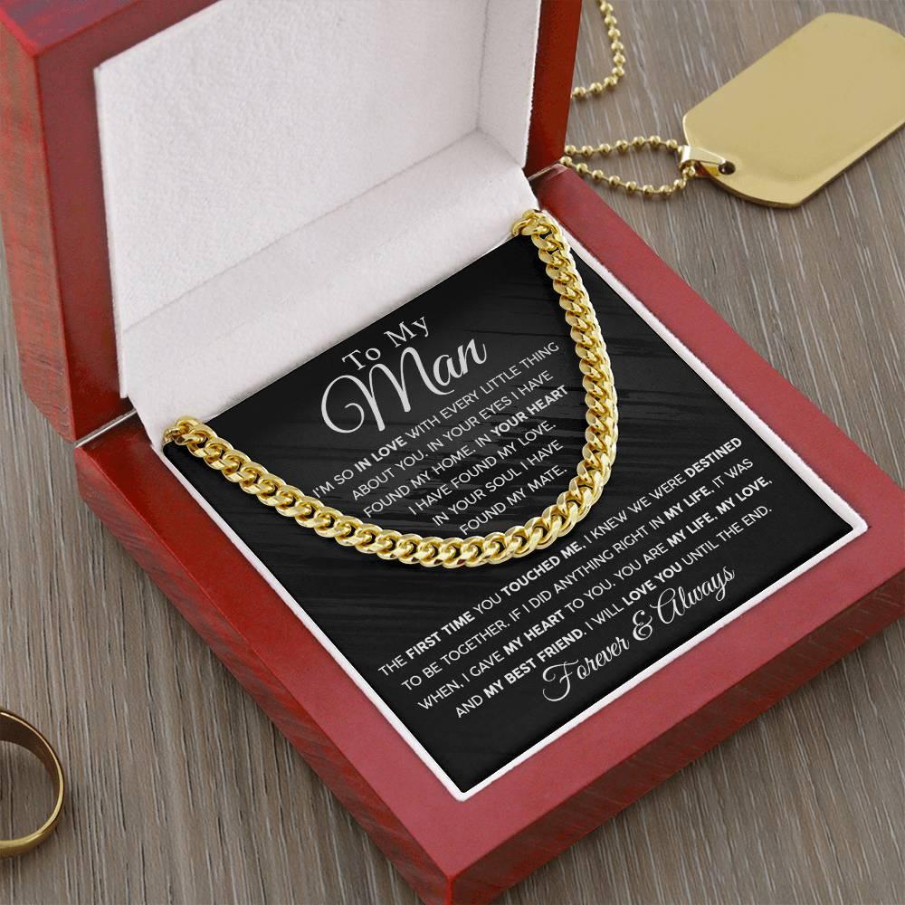 To My Man - In you Soul, I have found my Mate - Cuban Chain Link Necklace with Message Card - Mallard Moon Gift Shop