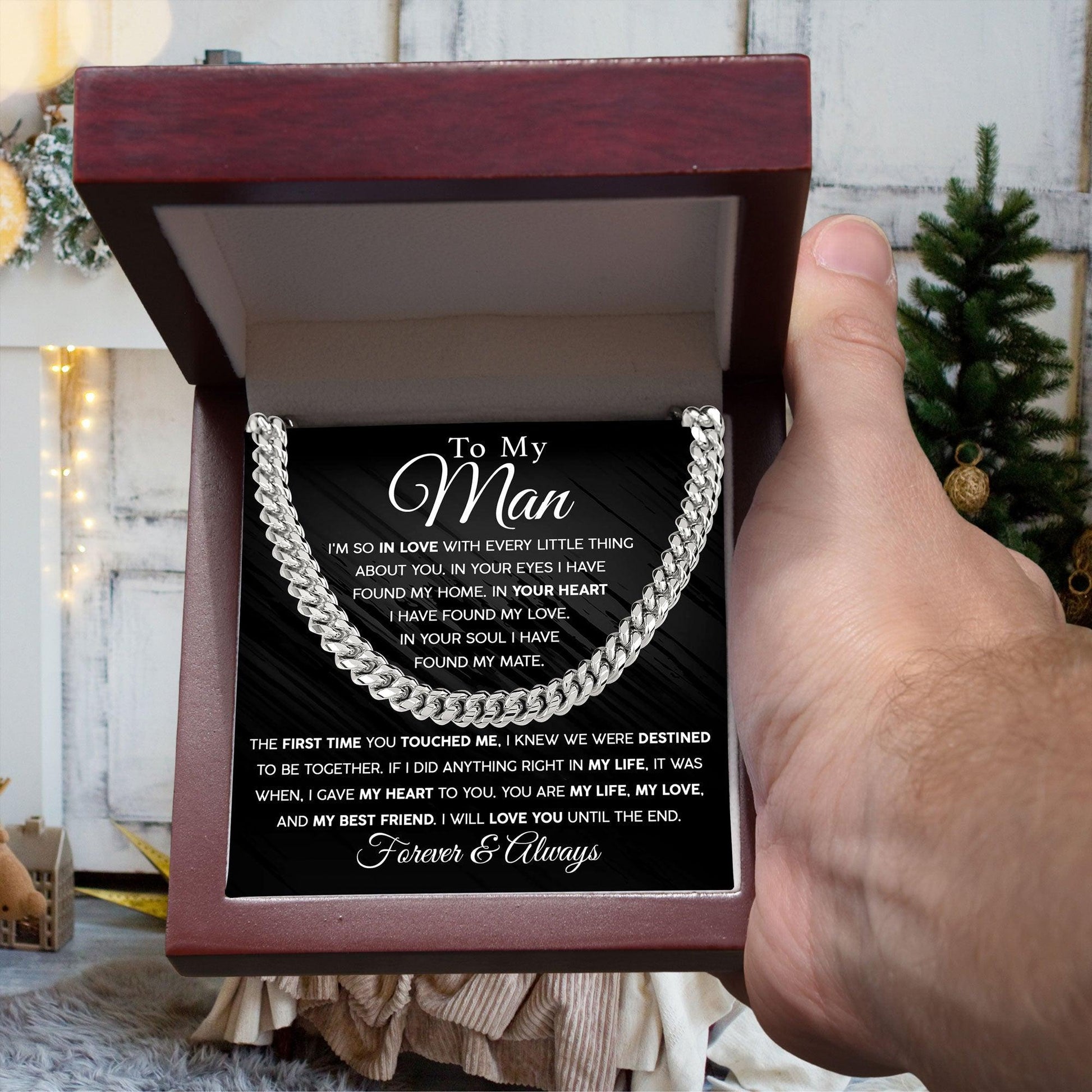 To My Man - In you Soul, I have found my Mate - Cuban Chain Link Necklace with Message Card - Mallard Moon Gift Shop