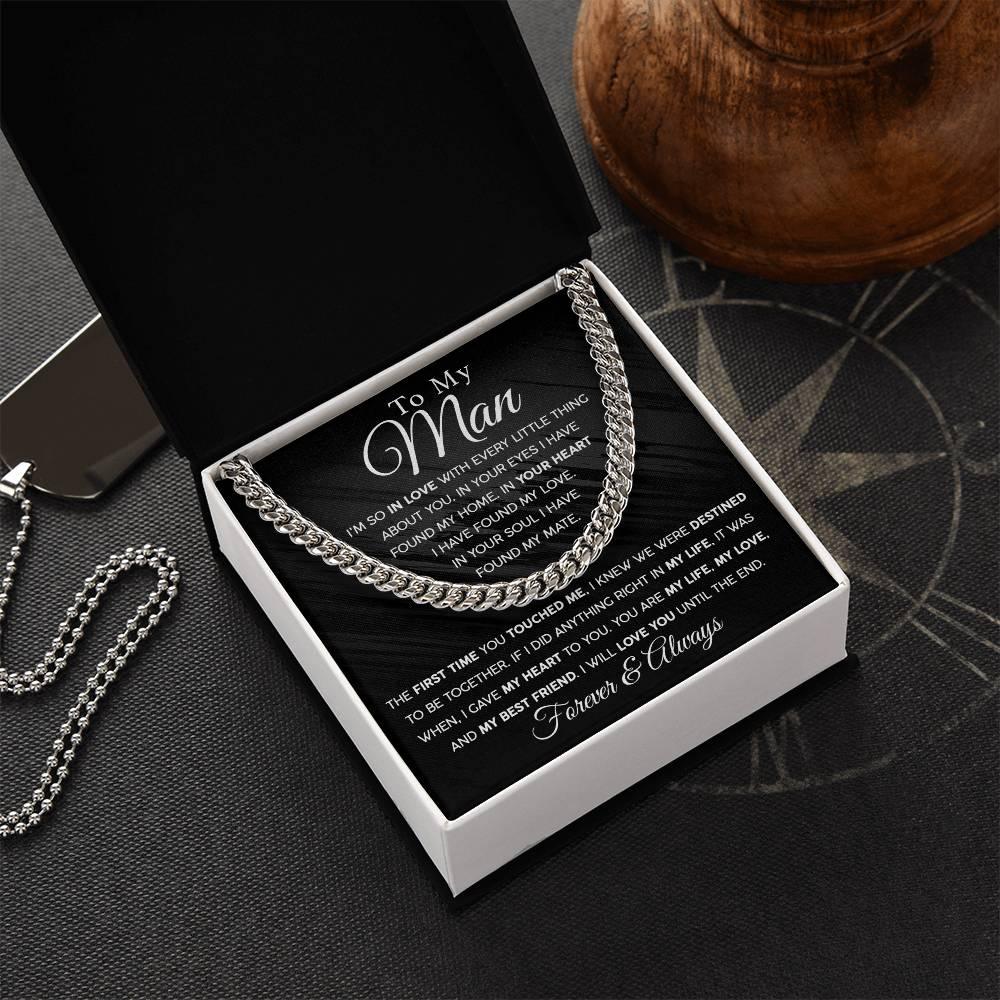 To My Man - In you Soul, I have found my Mate - Cuban Chain Link Necklace with Message Card - Mallard Moon Gift Shop