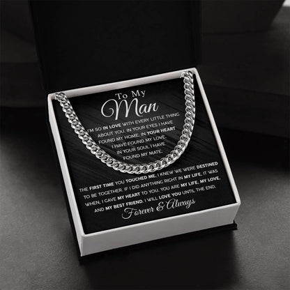 To My Man - In you Soul, I have found my Mate - Cuban Chain Link Necklace with Message Card - Mallard Moon Gift Shop