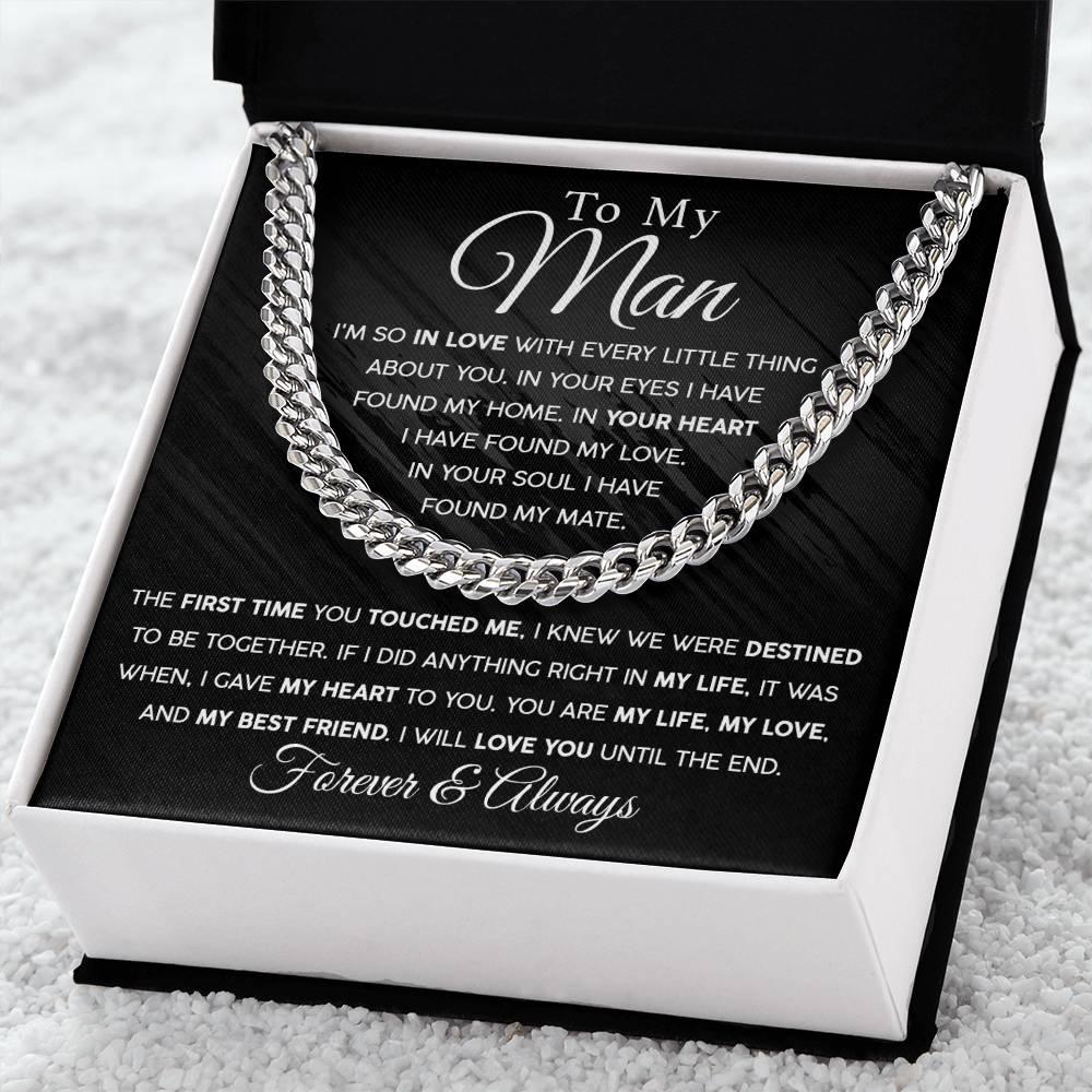 To My Man - In you Soul, I have found my Mate - Cuban Chain Link Necklace with Message Card - Mallard Moon Gift Shop