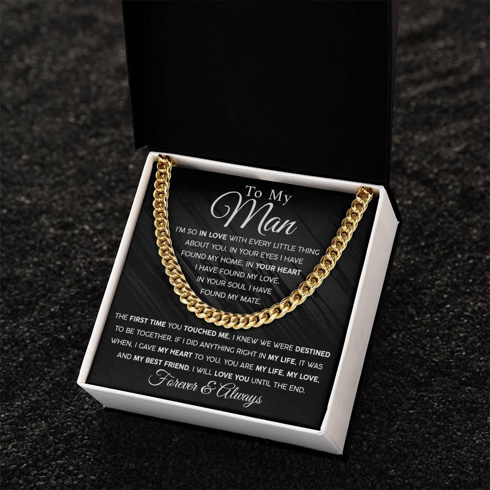 To My Man - In you Soul, I have found my Mate - Cuban Chain Link Necklace with Message Card - Mallard Moon Gift Shop