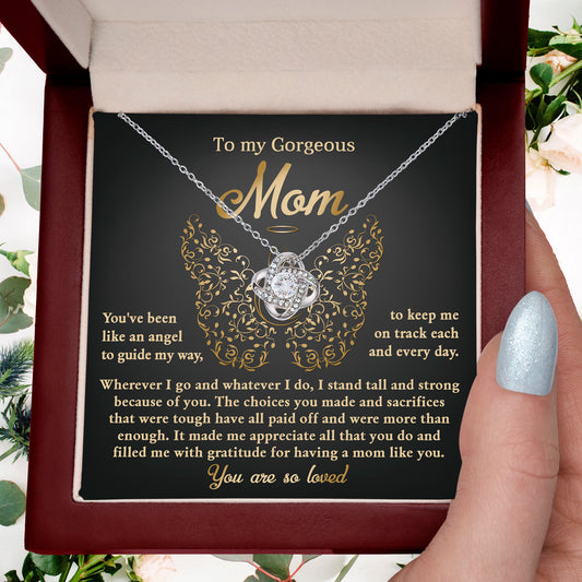 To My Mom You Are Like An Angel To Guide My Way Love Knot Necklace