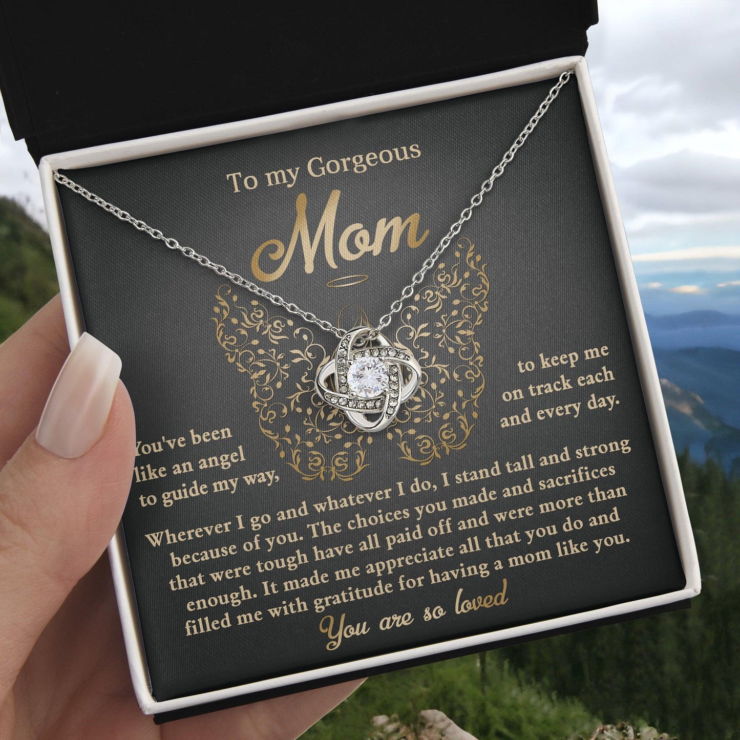 To My Mom You Are Like An Angel To Guide My Way Love Knot Necklace