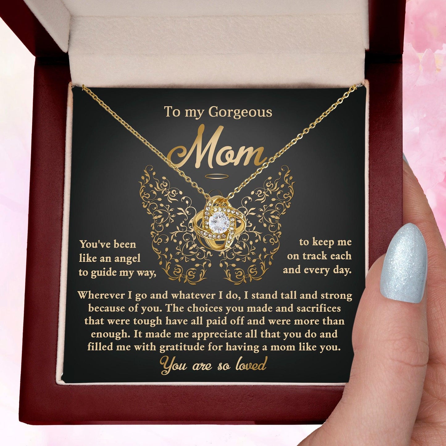 To My Mom You Are Like An Angel To Guide My Way Love Knot Necklace