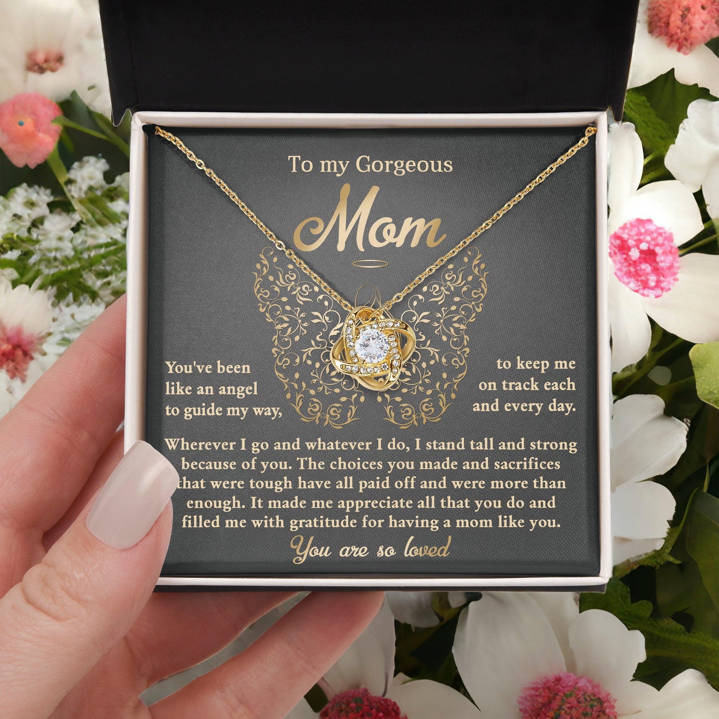 To My Mom You Are Like An Angel To Guide My Way Love Knot Necklace