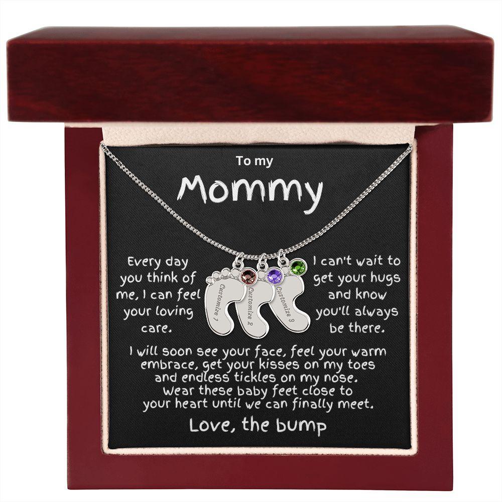 To My Mommy Love the Bump Custom Baby Feet Birthstone Charm Necklace - Mallard Moon Gift Shop