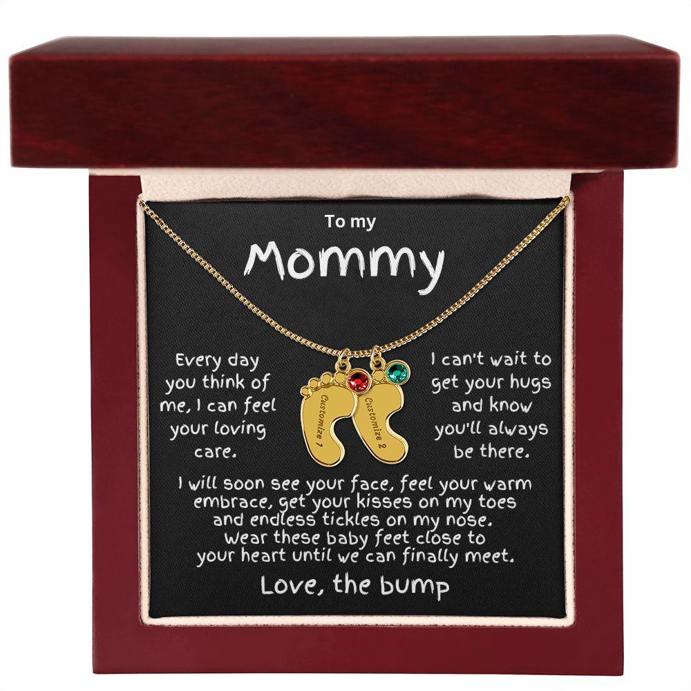 To My Mommy Love the Bump Custom Baby Feet Birthstone Charm Necklace - Mallard Moon Gift Shop