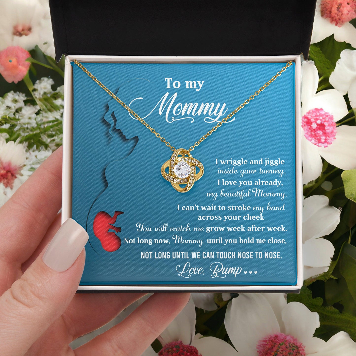 To My Mommy-to-Be Soon We Will Be Nose to Nose - Love Knot Necklace - Mallard Moon Gift Shop