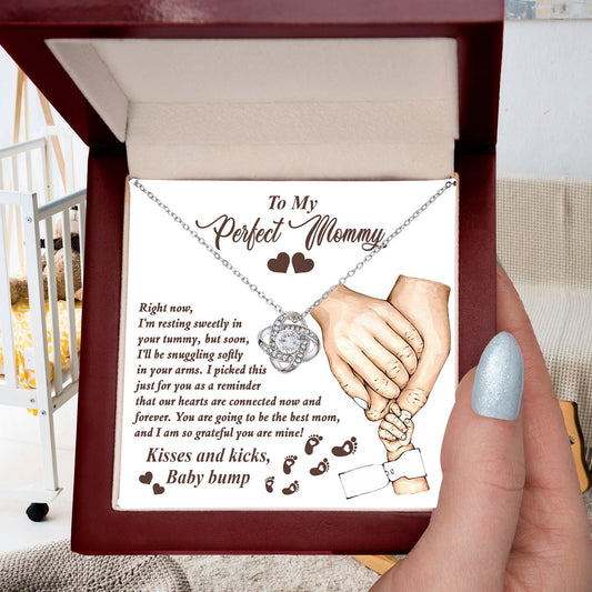 To My Perfect Mommy-to-Be Our Hearts are Connected Now And Forever - Love Knot Necklace - Mallard Moon Gift Shop