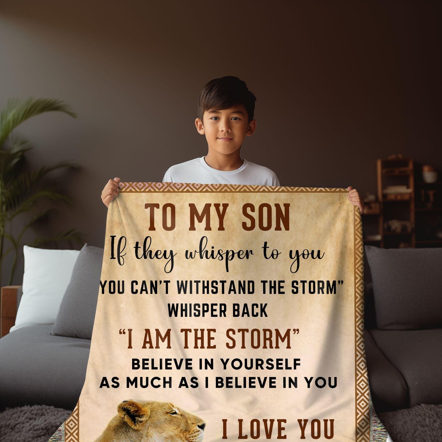 To My Son, Whisper Back, I am the Storm Heirloom Keepsake Woven Blanket - Mallard Moon Gift Shop