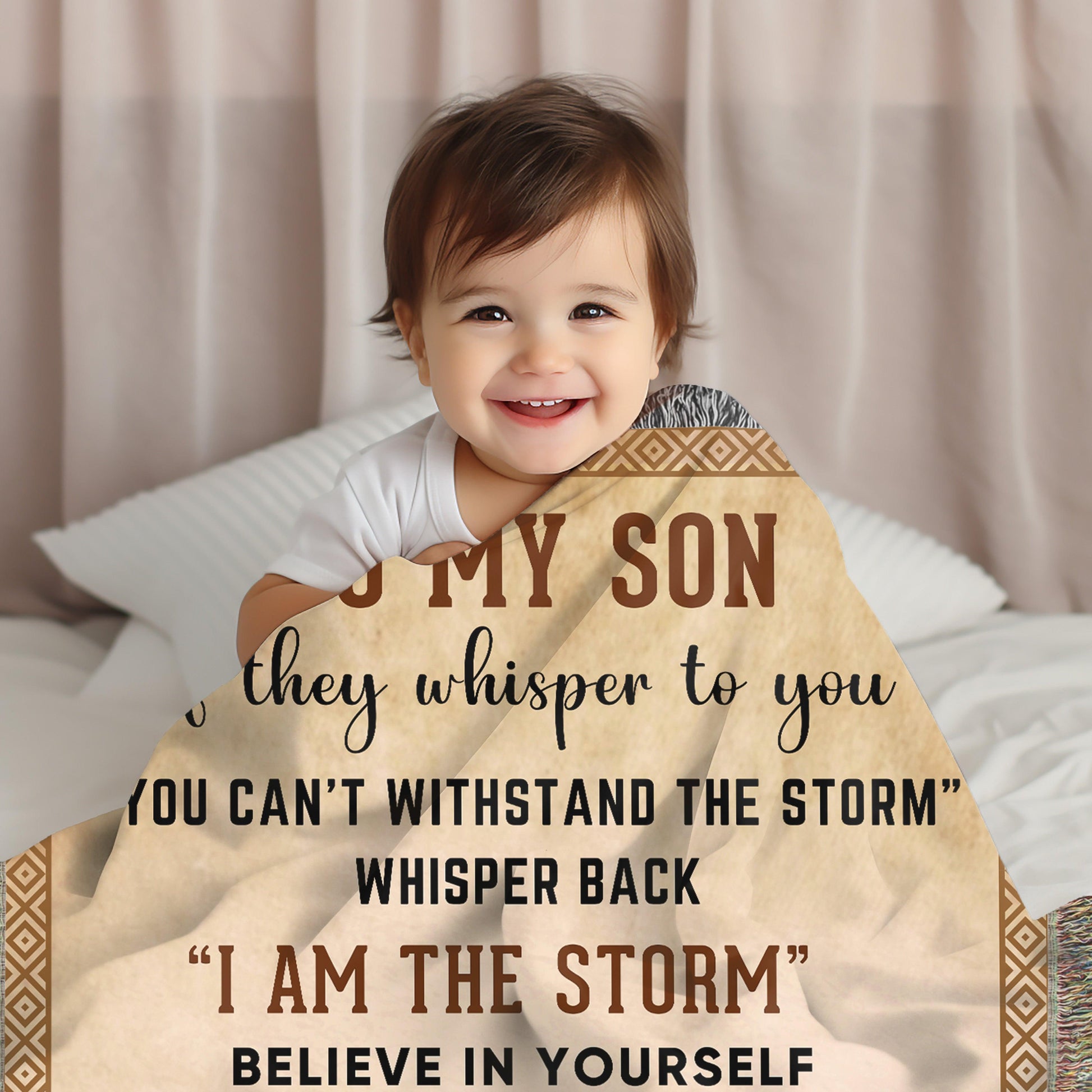 To My Son, Whisper Back, I am the Storm Heirloom Keepsake Woven Blanket - Mallard Moon Gift Shop