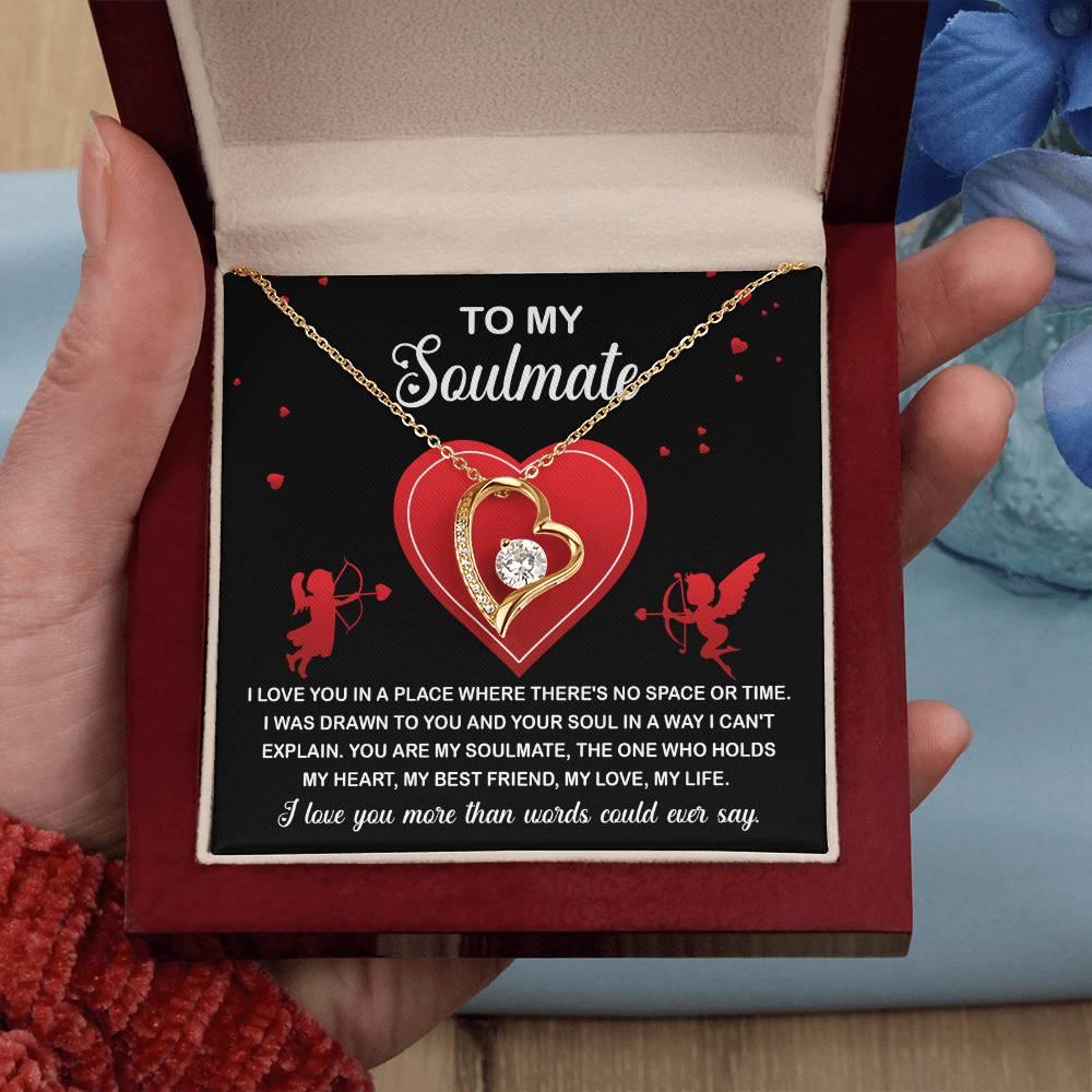 To My Soulmate - I Love You More - Forever Love Heart Pendant with Message Card - Mallard Moon Gift Shop