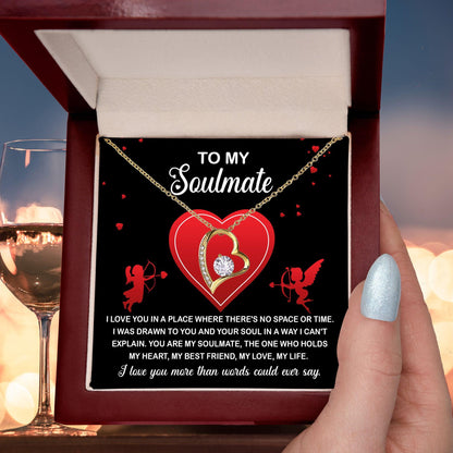 To My Soulmate - I Love You More - Forever Love Heart Pendant with Message Card - Mallard Moon Gift Shop