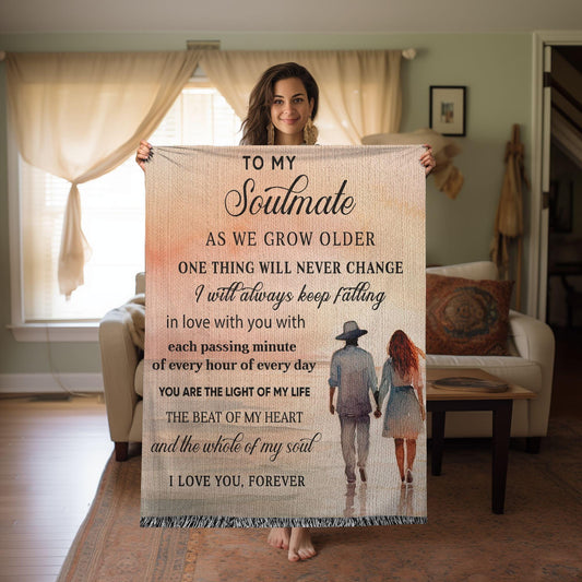 To My Soulmate I Will Always Keep Falling In Love With You Personalized Heirloom Woven Blanket - Mallard Moon Gift Shop