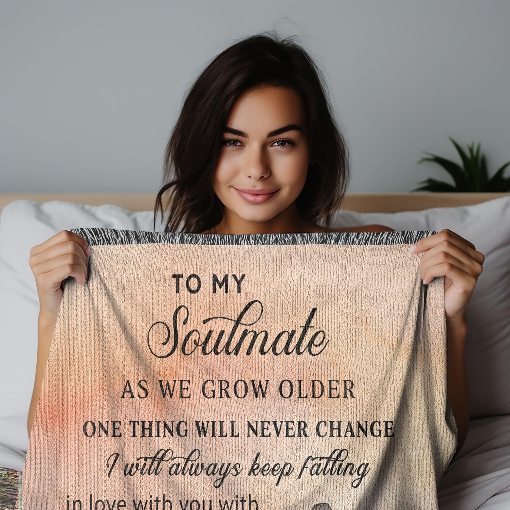 To My Soulmate I Will Always Keep Falling In Love With You Personalized Heirloom Woven Blanket - Mallard Moon Gift Shop