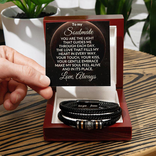 To My Soulmate You are My Guiding Light Braided Leather Bracelet - Mallard Moon Gift Shop