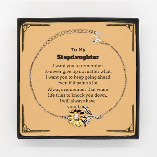 To My Stepdaughter Gifts, Never give up no matter what, Inspirational Stepdaughter Sunflower Bracelet, Encouragement Birthday Christmas Unique Gifts For Stepdaughter - Mallard Moon Gift Shop