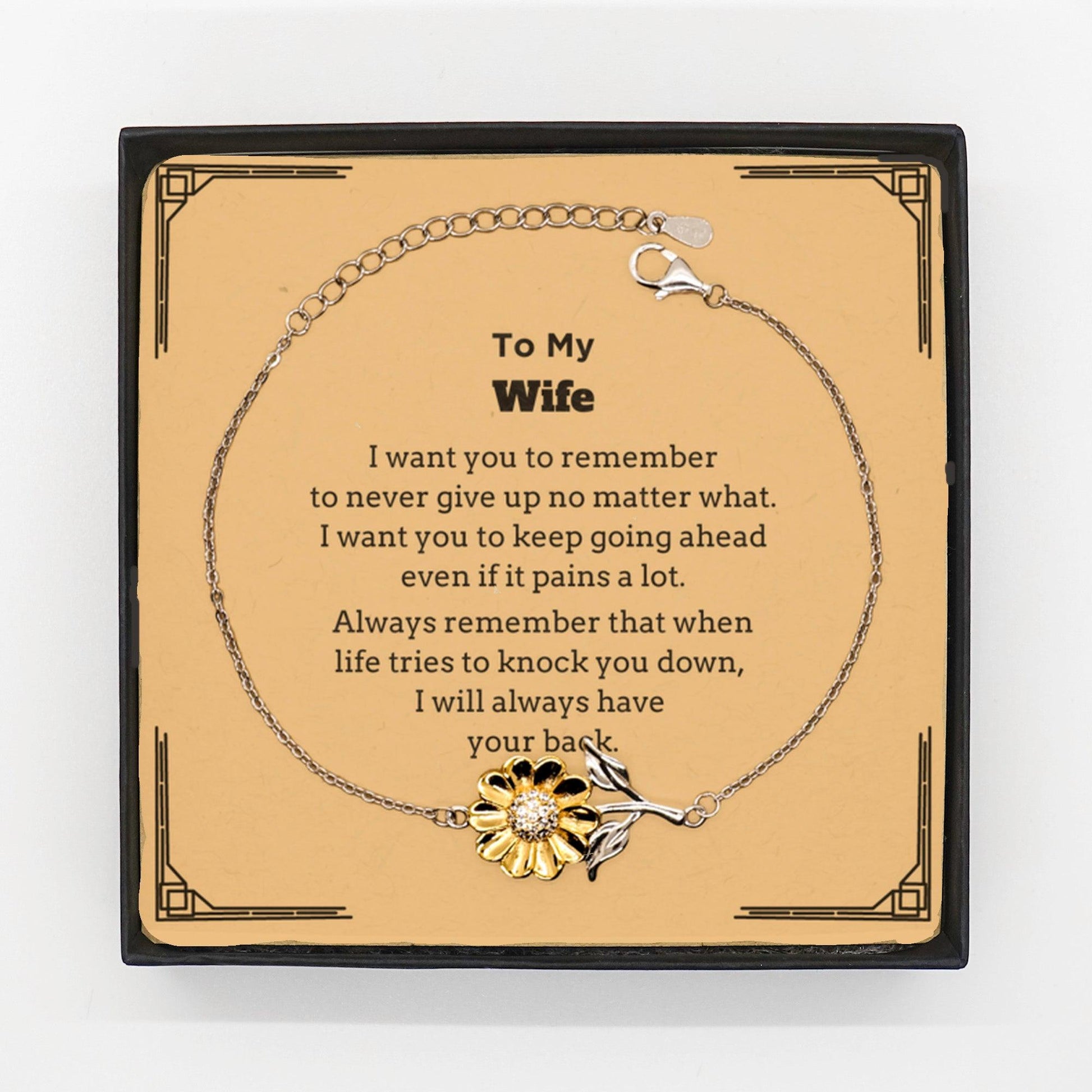 To My Wife Gifts, Never give up no matter what, Inspirational Wife Sunflower Bracelet, Encouragement Birthday Christmas Unique Gifts For Wife - Mallard Moon Gift Shop