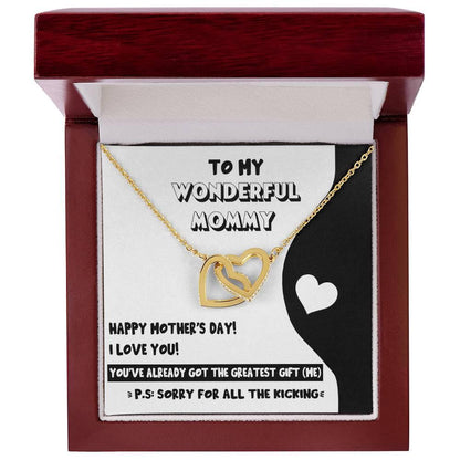 To My Wonderful Mommy to Be - Sorry For All the Kicking - Interlocking Hearts Necklace - Mallard Moon Gift Shop