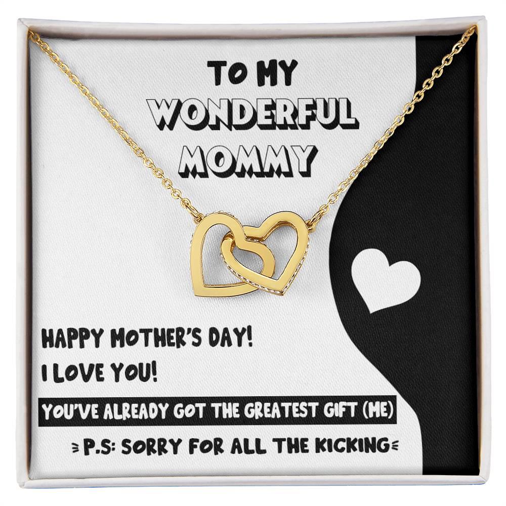 To My Wonderful Mommy to Be - Sorry For All the Kicking - Interlocking Hearts Necklace - Mallard Moon Gift Shop