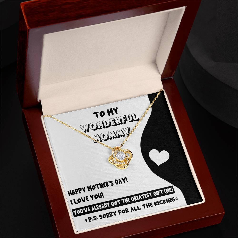 To My Wonderful Mommy-to-Be - Sorry For All the Kicking - Love Knot Necklace - Mallard Moon Gift Shop