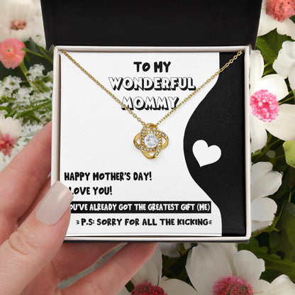 To My Wonderful Mommy-to-Be - Sorry For All the Kicking - Love Knot Necklace - Mallard Moon Gift Shop
