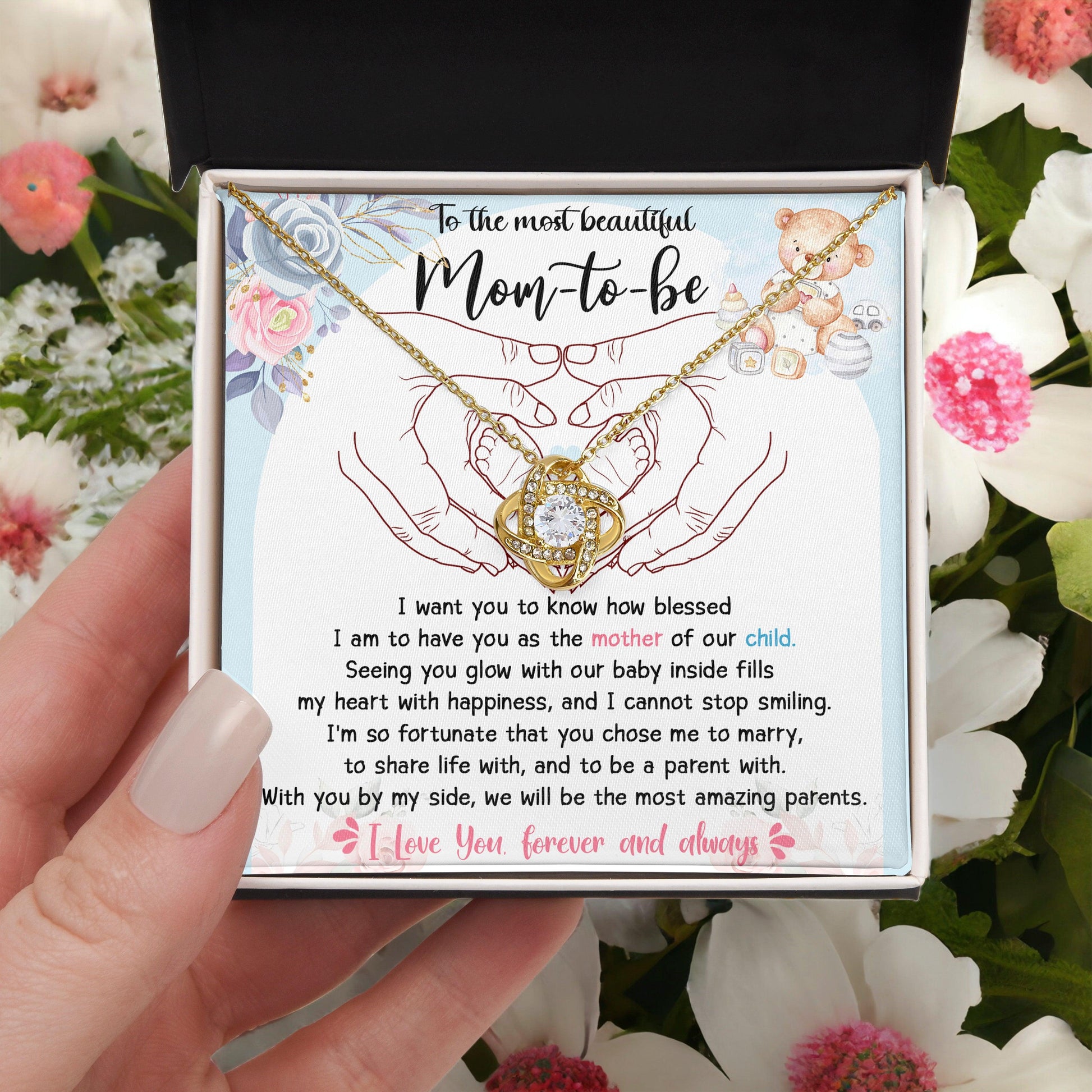 To the Most Beautiful Mom to Be I Am Blessed To Have You as the Mother of Our Child - Love Knot Necklace - Mallard Moon Gift Shop