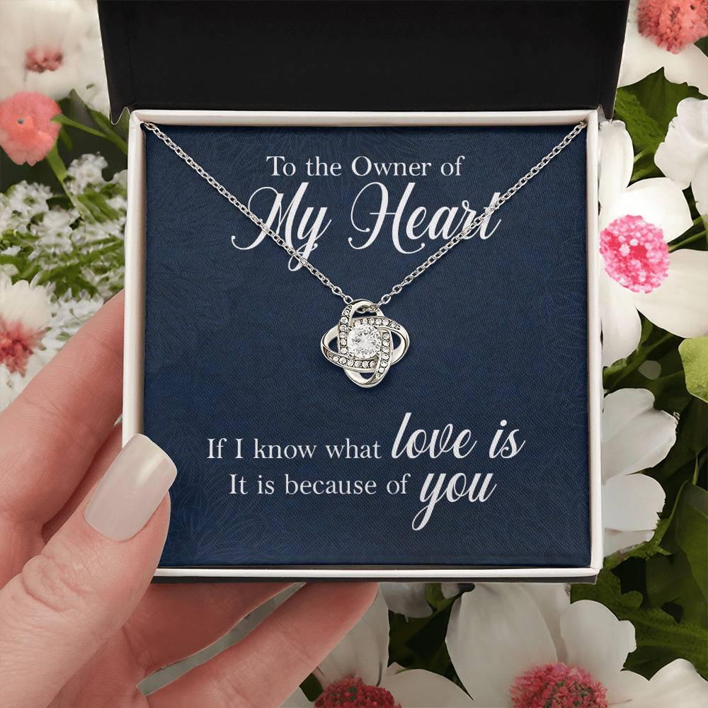 To the Owner of My Heart Love Knot Necklace with Message Card - Mallard Moon Gift Shop