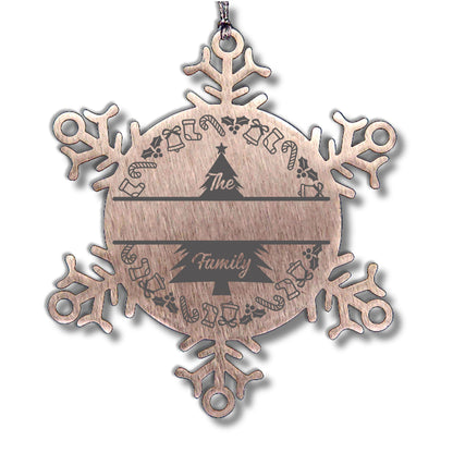 Personalized Snowflake Christmas Tree Ornament Family Name Laser Engraved Stainless Steel