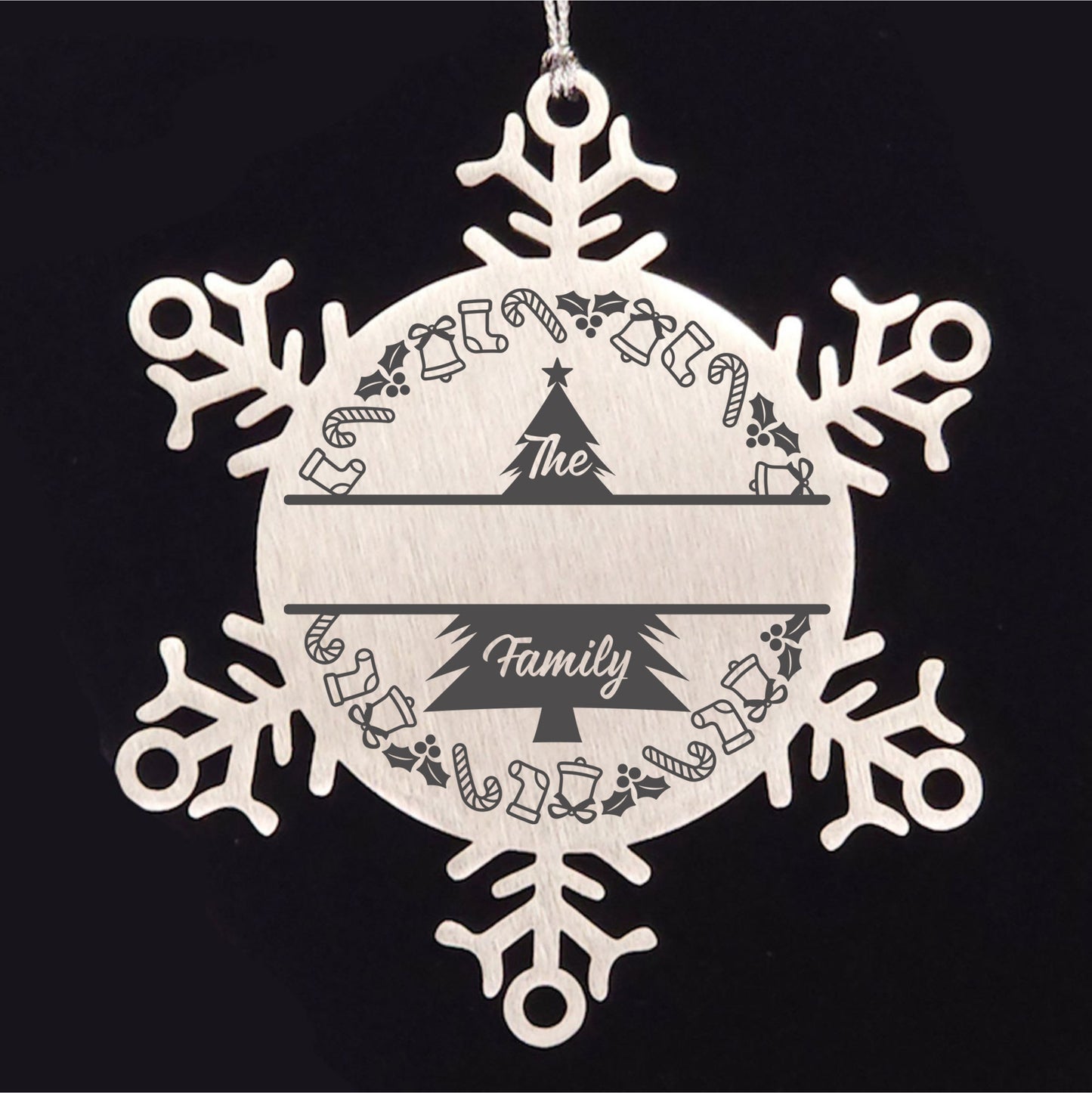 Personalized Snowflake Christmas Tree Ornament Family Name Laser Engraved Stainless Steel