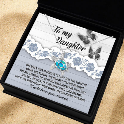 Daughter Wedding Day, Graduation, Birthday Gift - Chase Your Dreams Always Have My Wings - Opal Sea Turtle Pendant Necklace