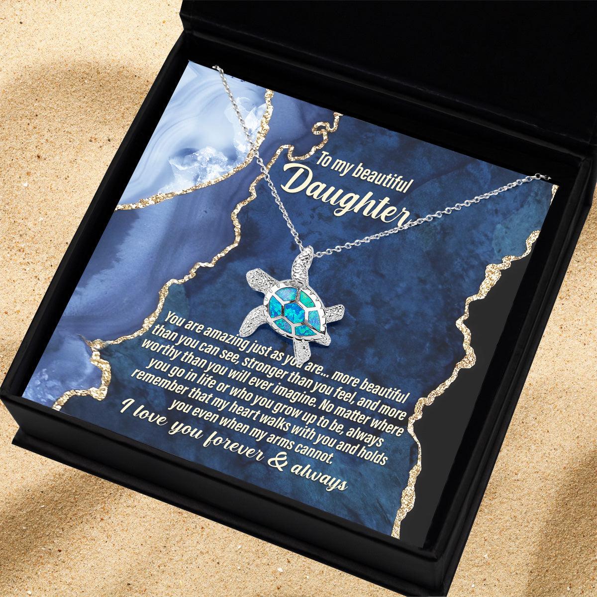 Daughter Inspirational Birthday Graduation Wedding Gift Opal Sea Turtle Pendant Necklace