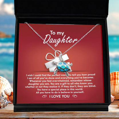 To My Daughter - Proud of You Opal Sea Turtle Pendant Necklace