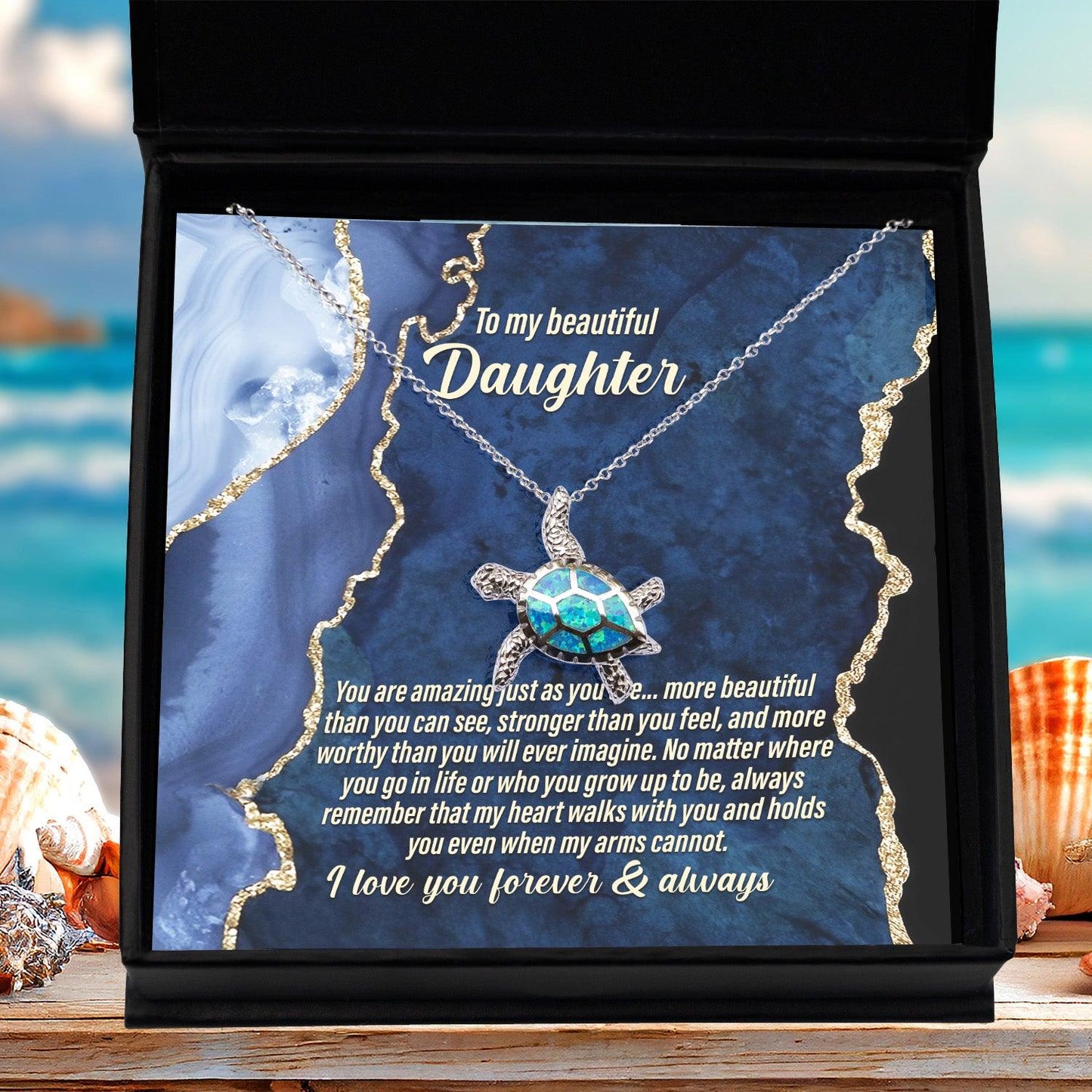 Daughter Inspirational Birthday Graduation Wedding Gift Opal Sea Turtle Pendant Necklace